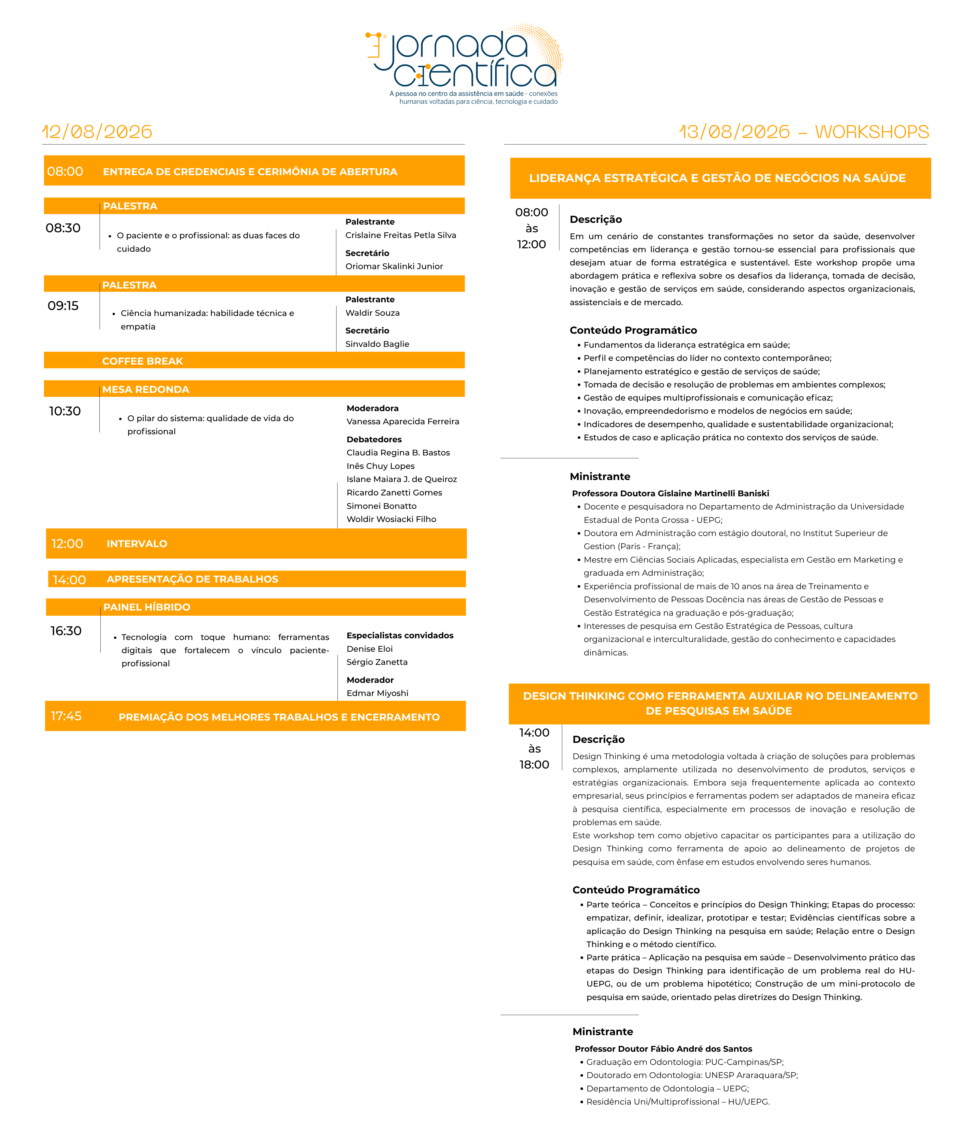 Programação da 3ª Jornada